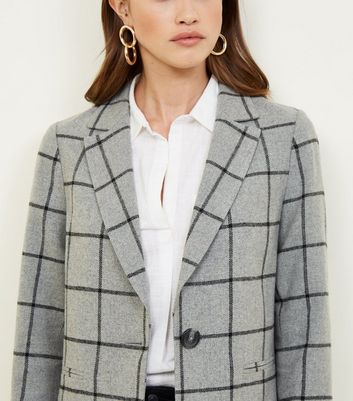 Grey Grid Check Long Coat | New Look