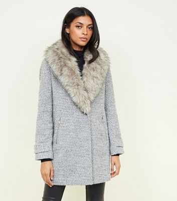 shawl collar faux fur coat