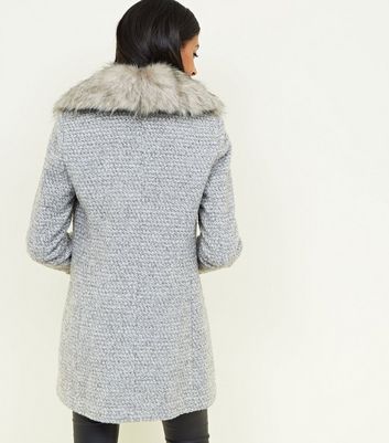 Grey shawl faux 2025 fur collar coat