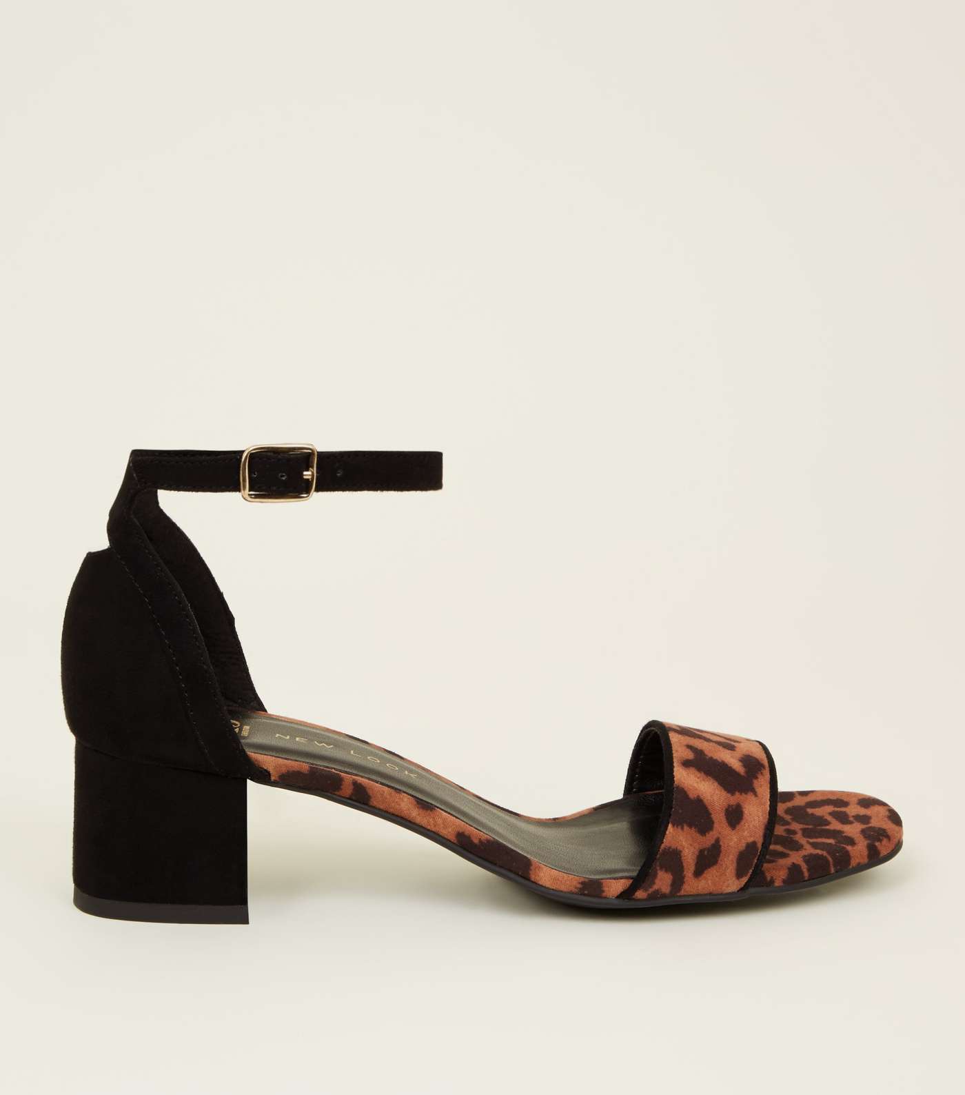 Girls Stone Leopard Print Contrast Block Heel Sandals