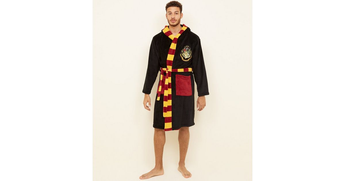 Black Hogwarts Crest Harry Potter Dressing Gown New Look