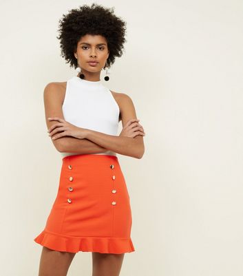 red button front skirt