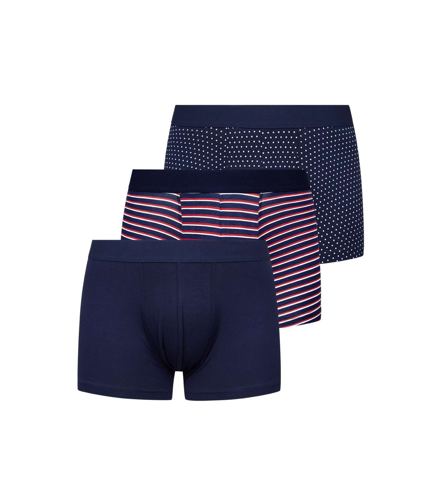 3 Pack Navy Spot and Stripe Print Trunks Image 2