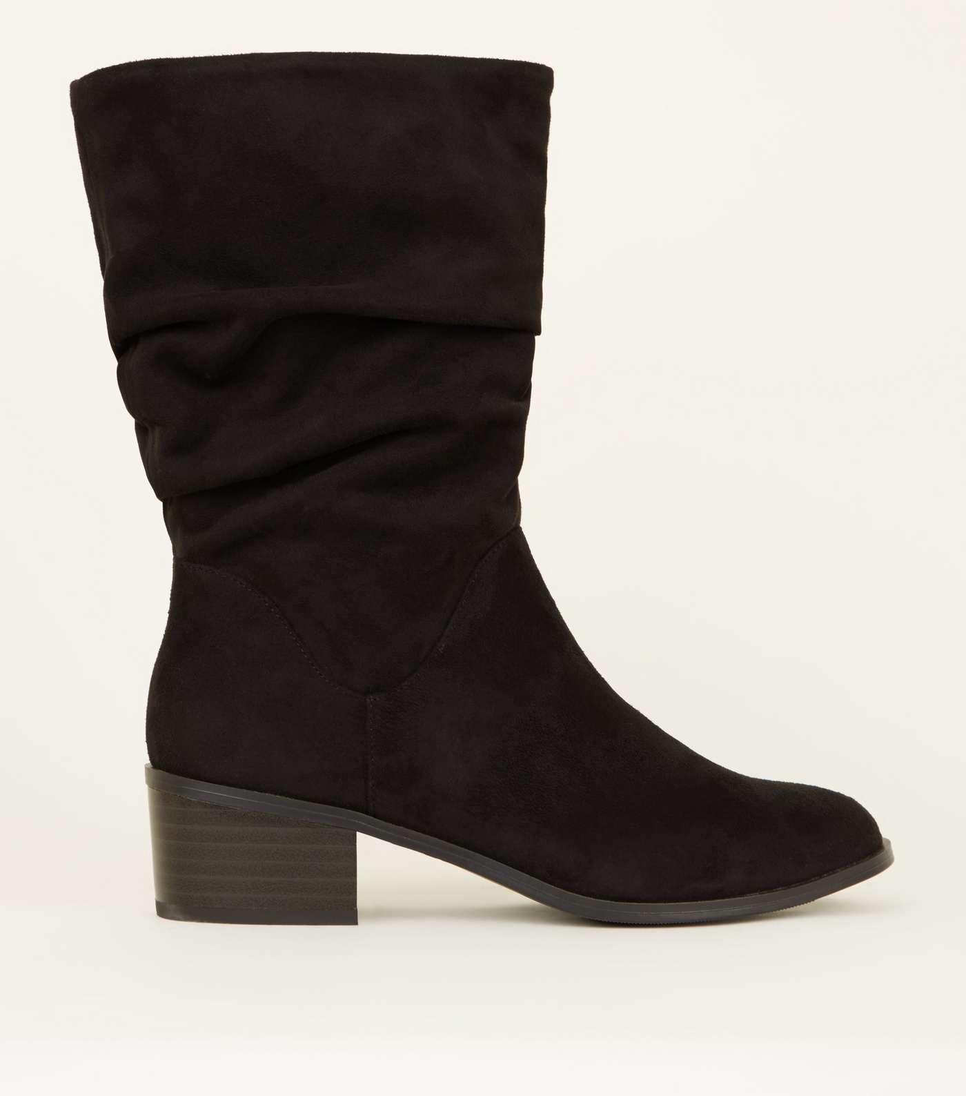 Girls Black Suedette Slouch Calf Boots