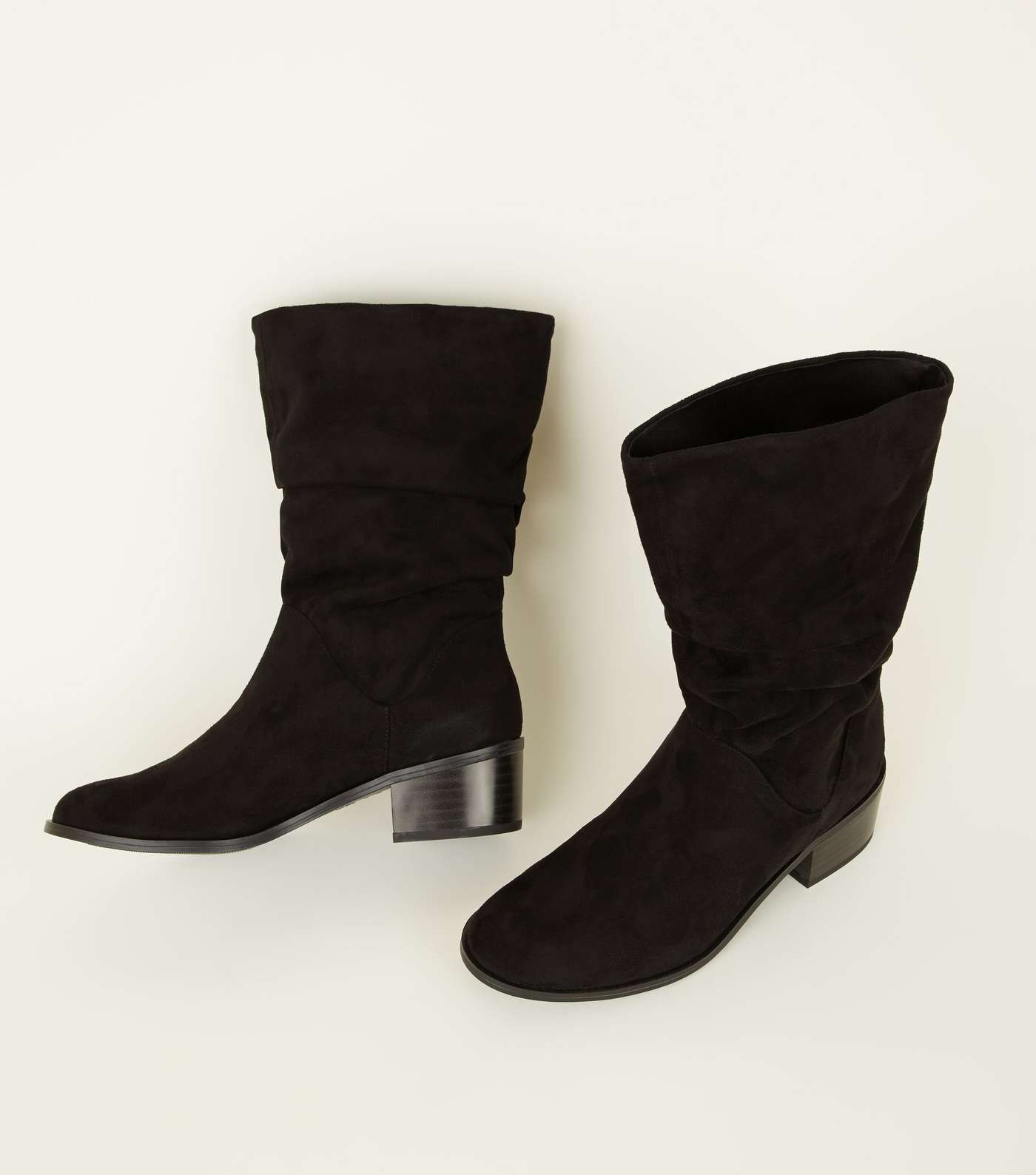 Girls Black Suedette Slouch Calf Boots Image 3