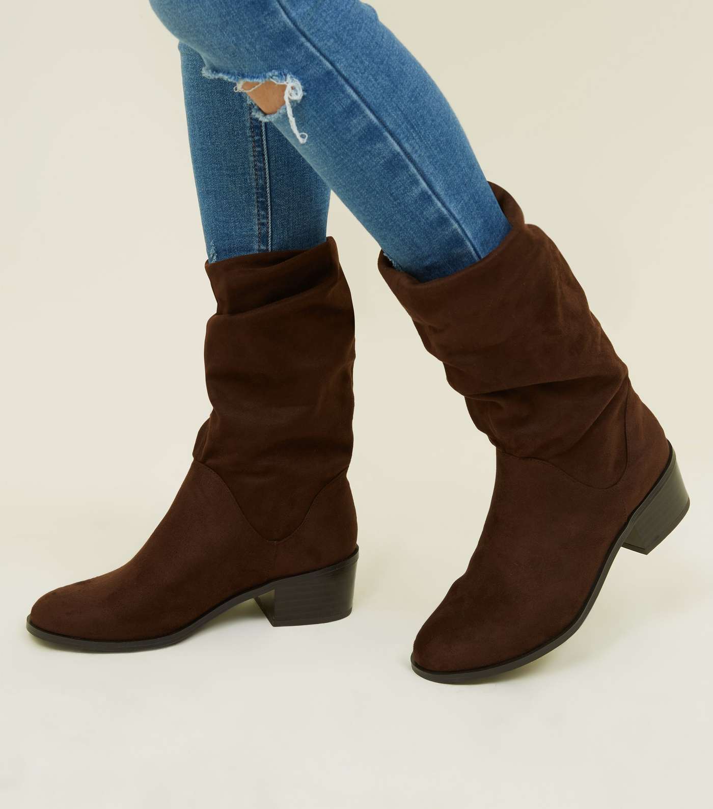Girls Rust Suedette Slouch Calf Boots Image 2