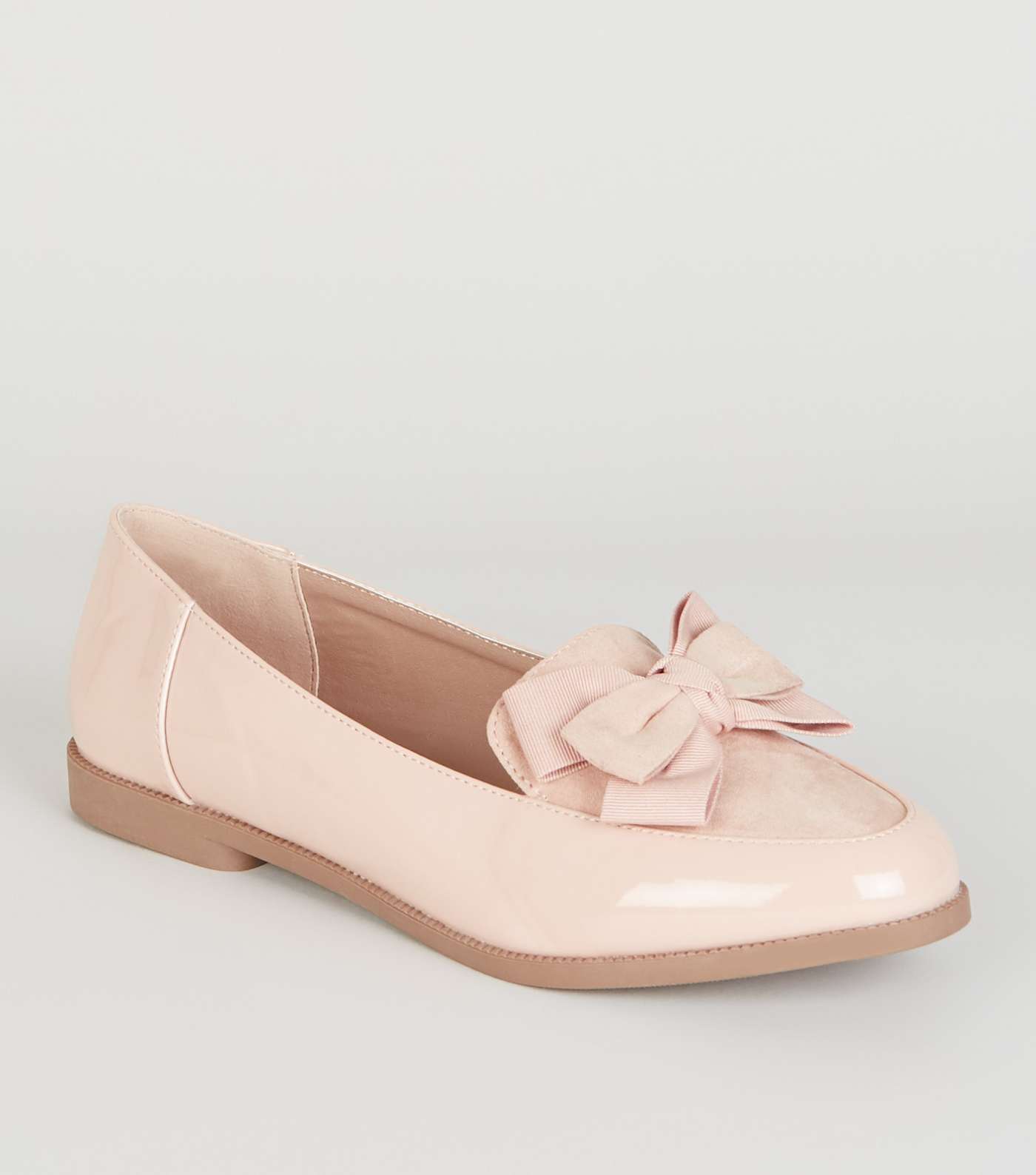 Pink Patent and Suedette Bow Front Loafers