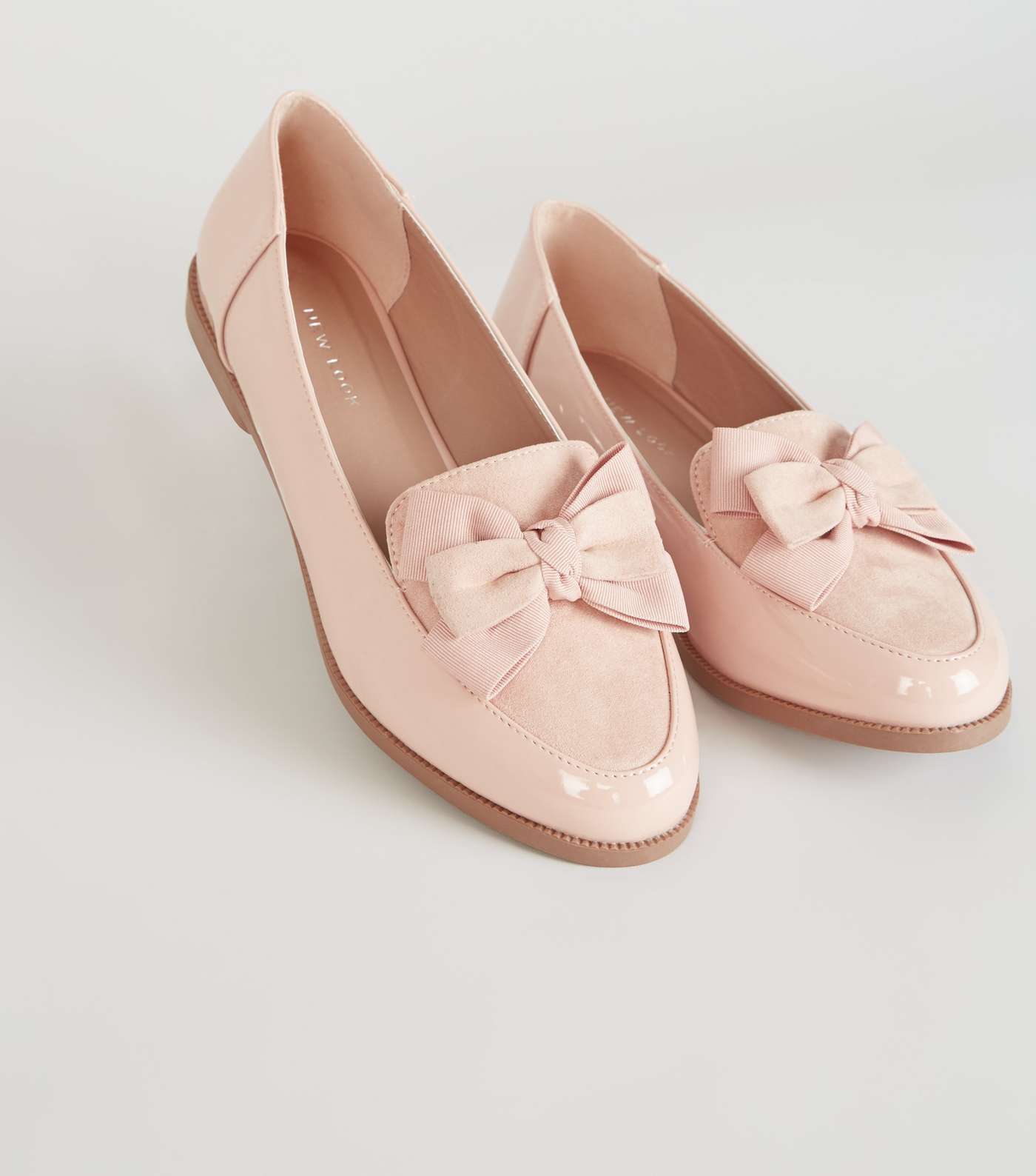 Pink Patent and Suedette Bow Front Loafers Image 3