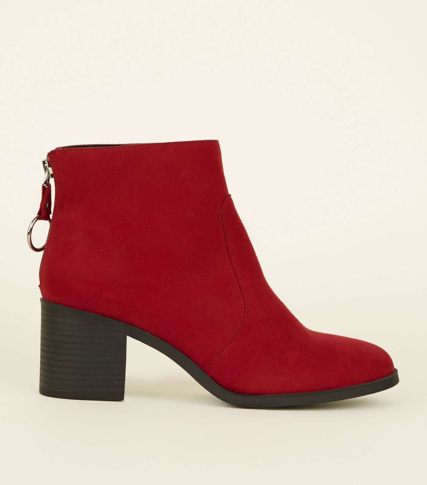 Girls Red Suedette Ring Zip Ankle Boots