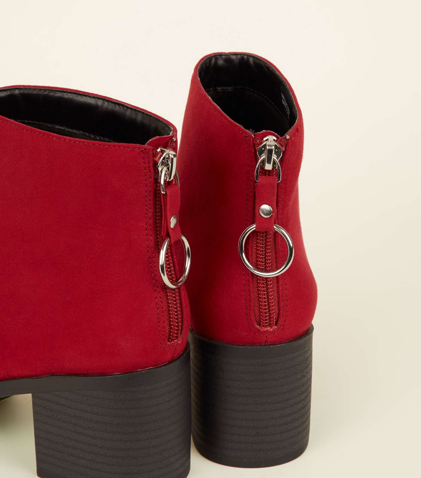 Girls Red Suedette Ring Zip Ankle Boots Image 3