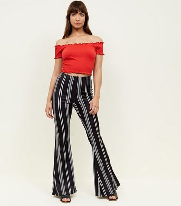 Black striped best sale flared trousers