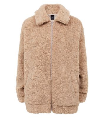 Cream faux teddy fur bomber clearance jacket