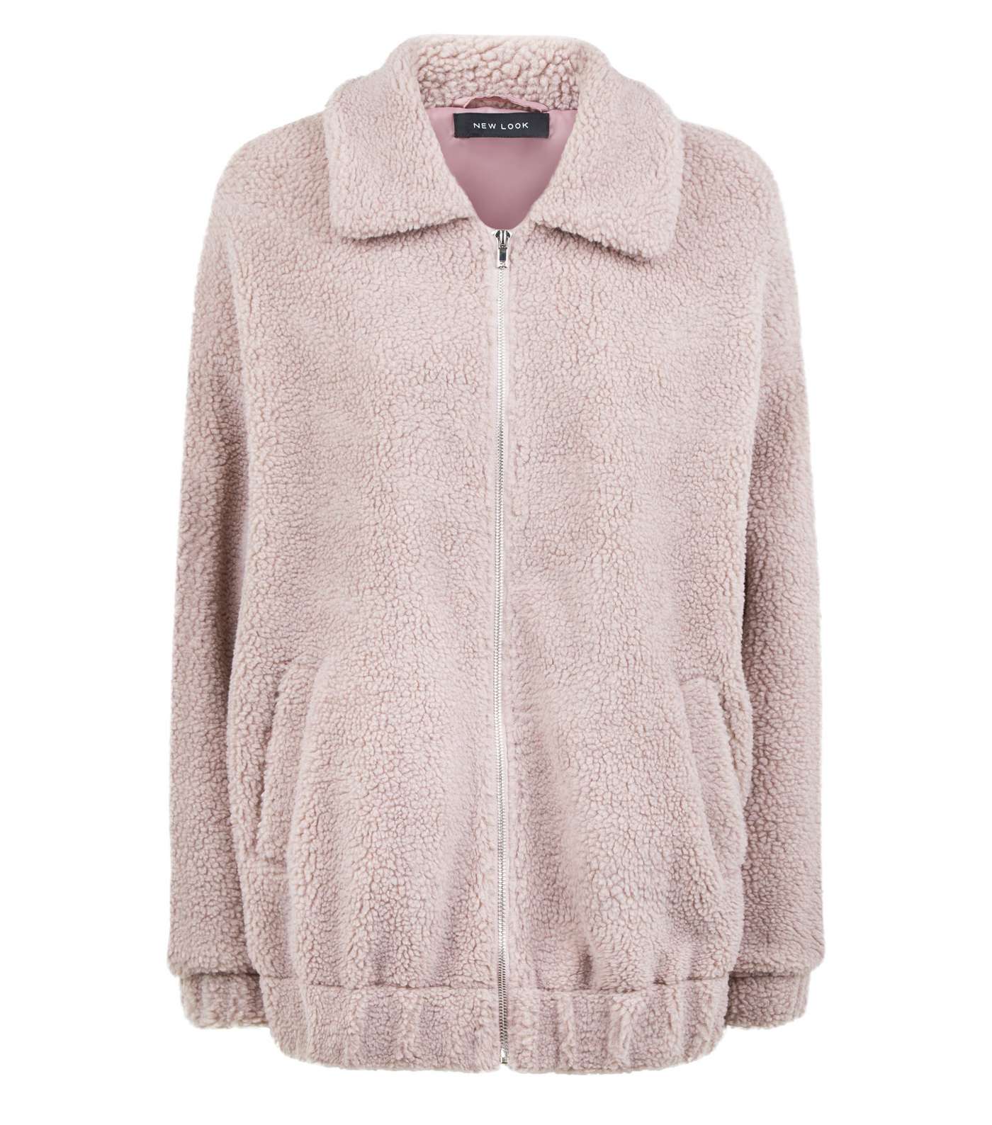 Lilac Faux Teddy Fur Bomber Jacket Image 4