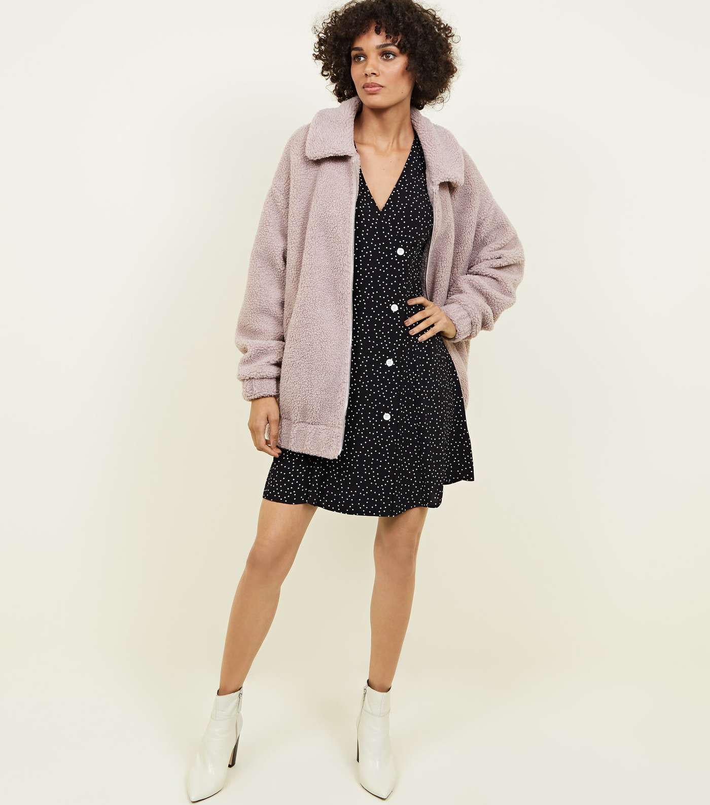 Lilac Faux Teddy Fur Bomber Jacket Image 2