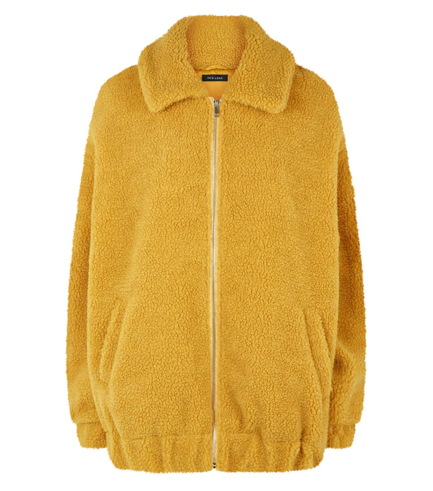 Yellow Faux Teddy Fur Bomber Jacket Image 4