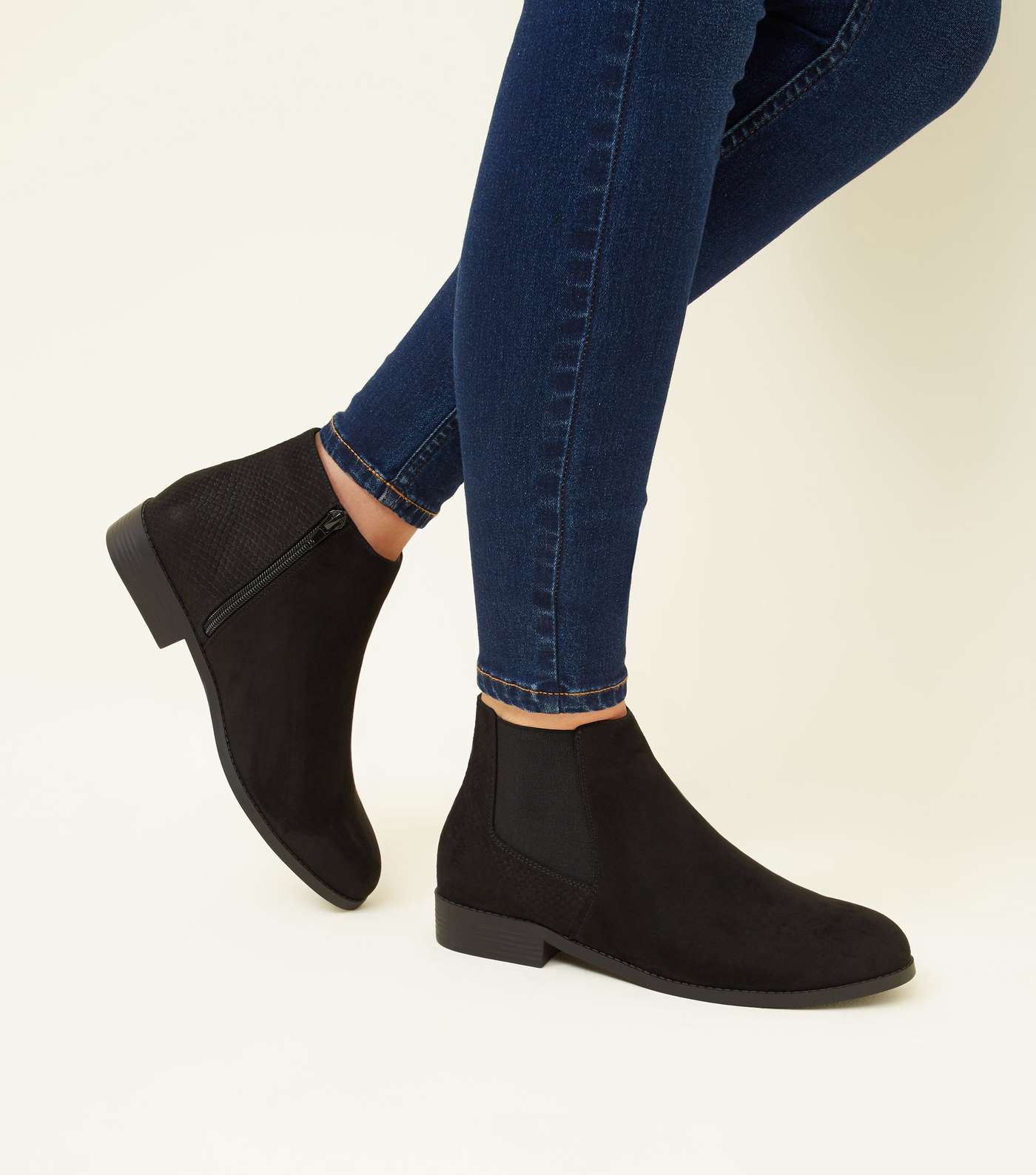 Wide Fit Black Faux Snake Panel Chelsea Boots Image 2