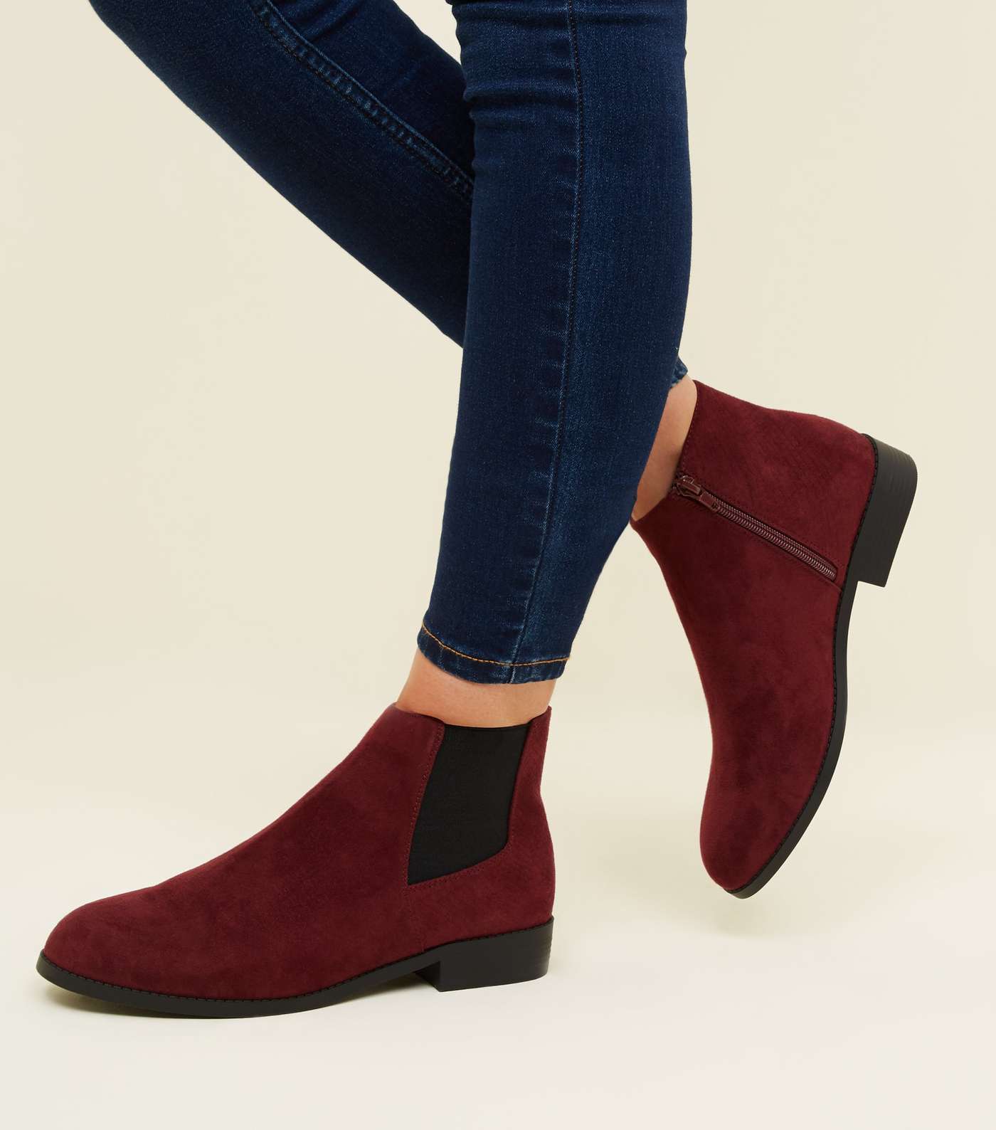 Wide Fit Dark Red Faux Snake Panel Chelsea Boots Image 2