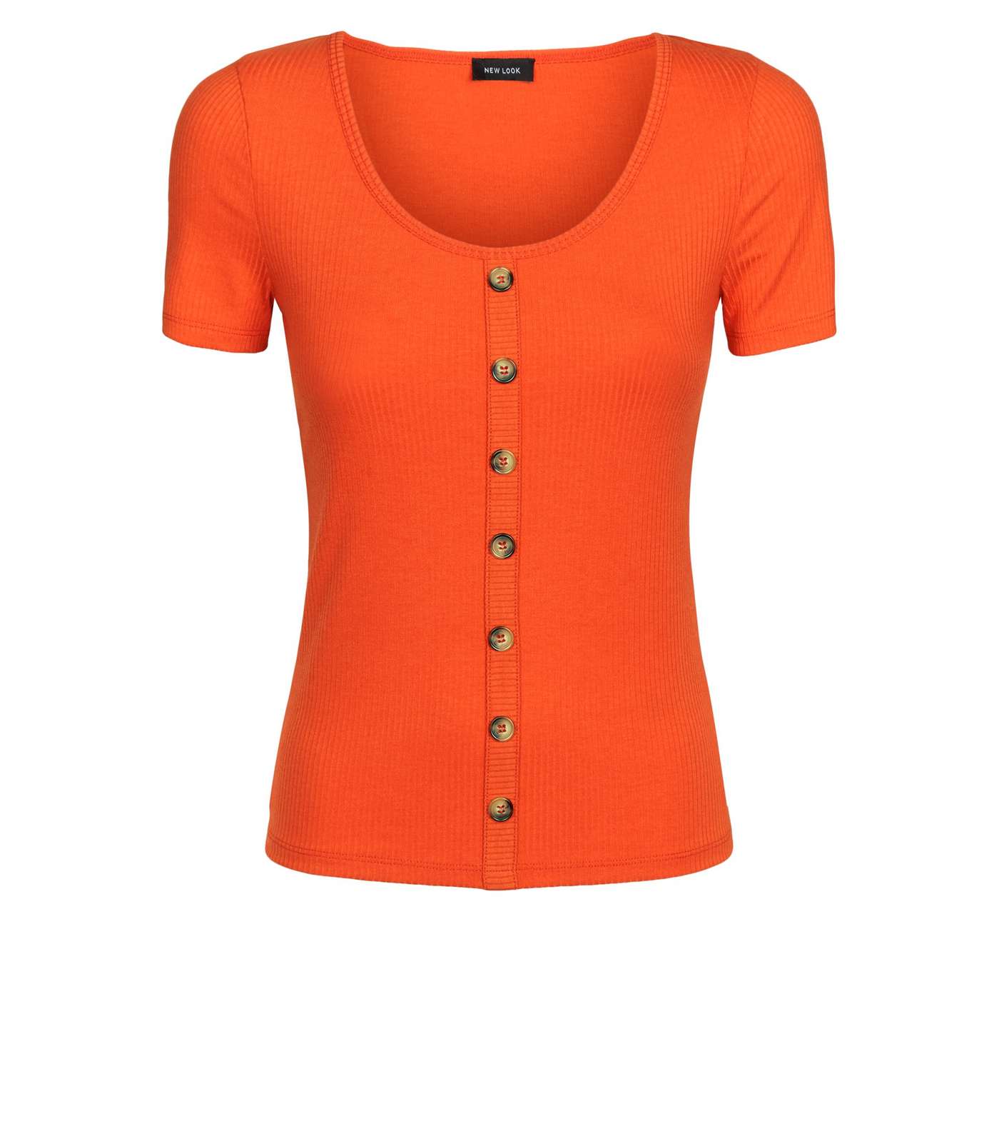 Bright Orange Button Through Ribbed T-Shirt Image 4