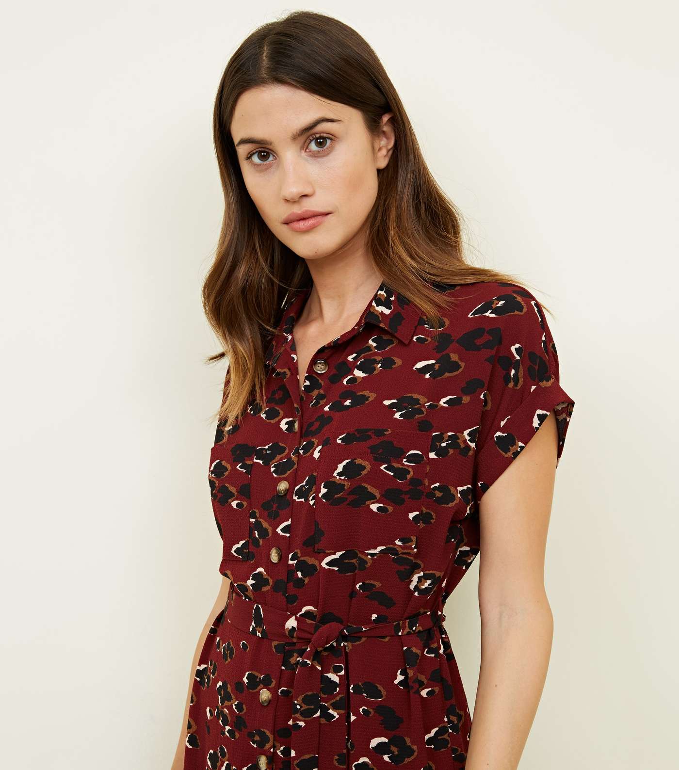 Red Leopard Print Midi Shirt Dress  Image 2