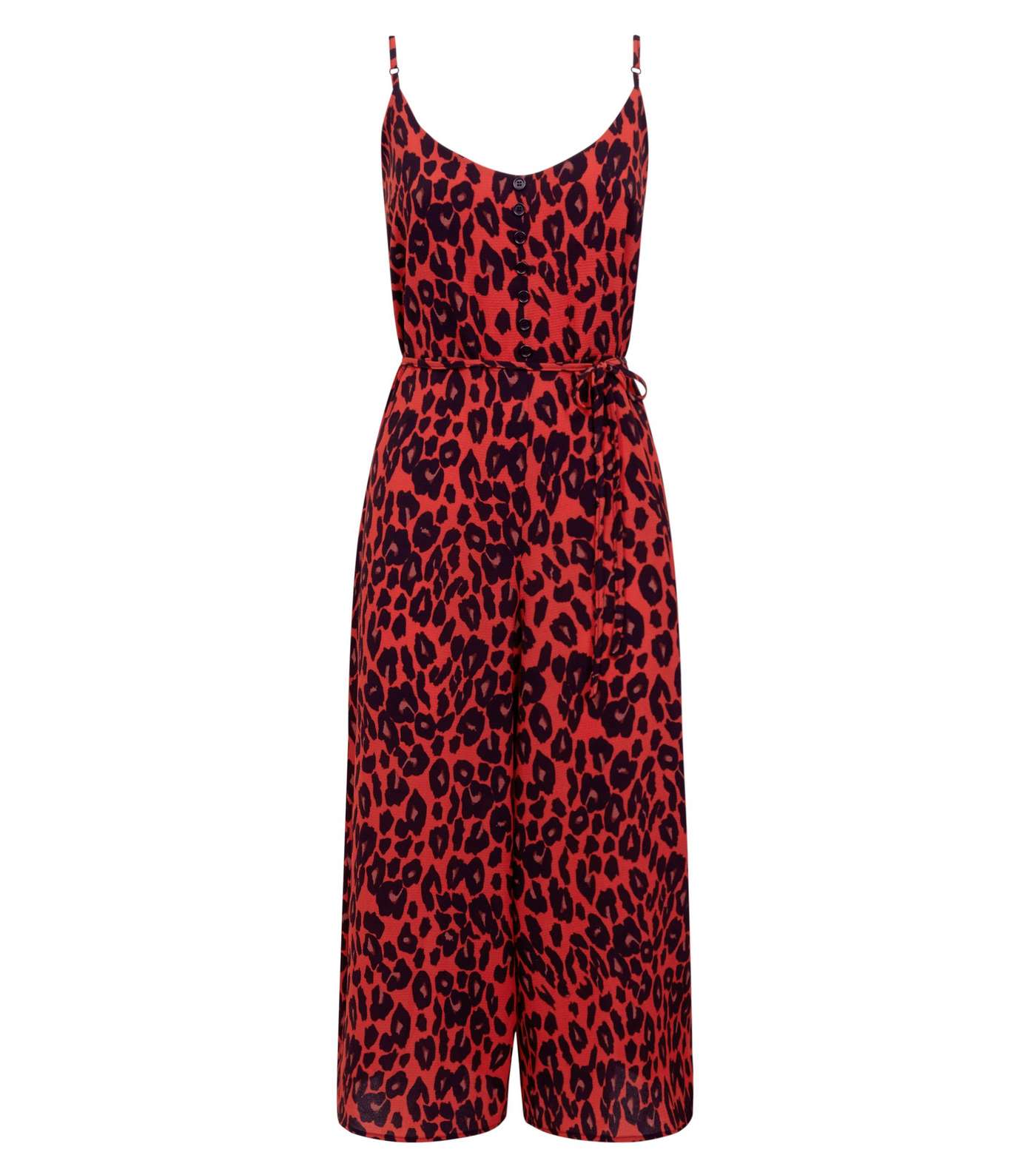 Red Leopard Print Button Culotte Jumpsuit Image 4