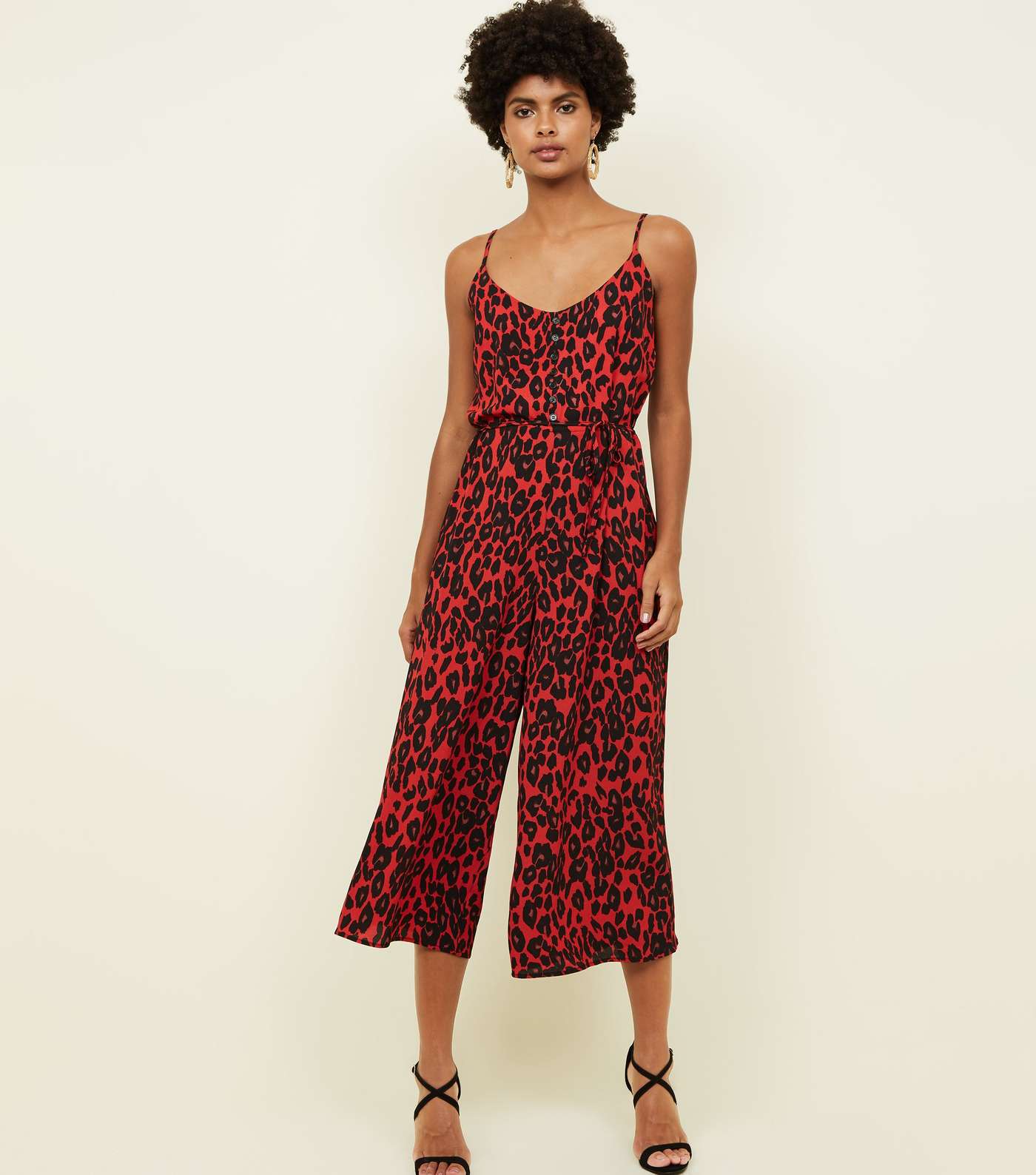 Red Leopard Print Button Culotte Jumpsuit Image 2