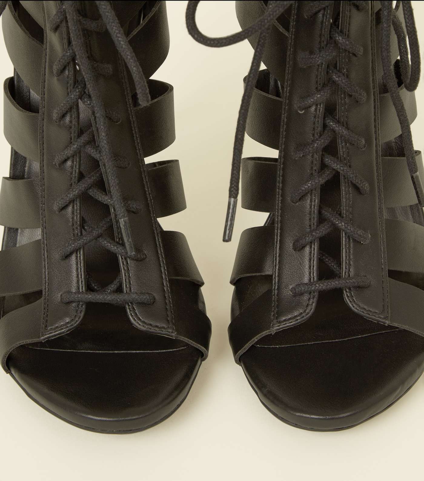 Black Lace-Up Gladiator Stiletto Heel Sandals  Image 4