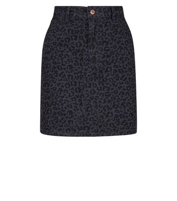 new look leopard print denim skirt