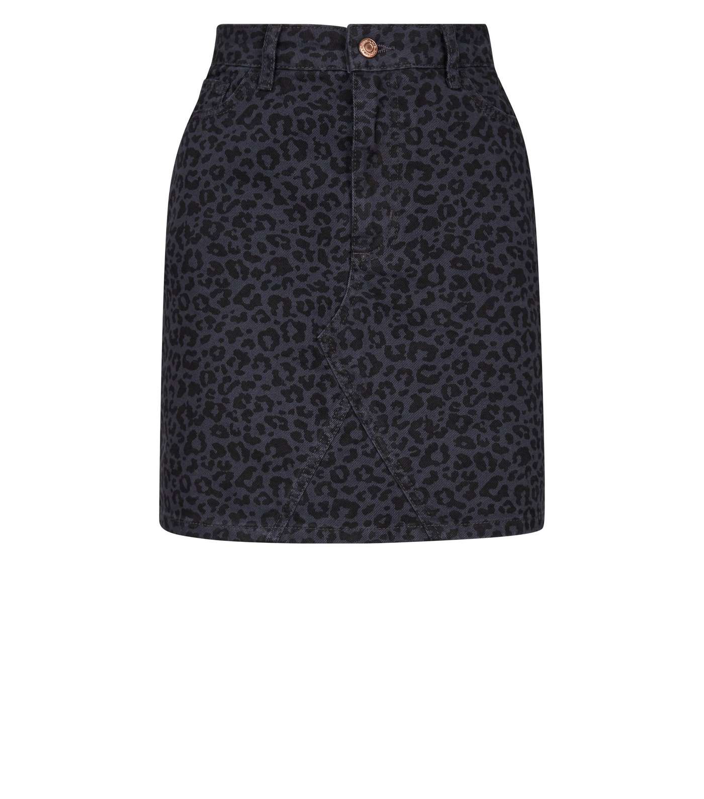 Grey Leopard Print Denim Mini Skirt  Image 4