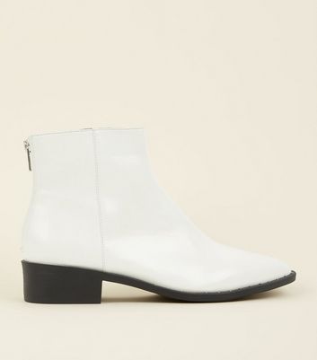 White Patent Stud Trim Pointed Ankle 
