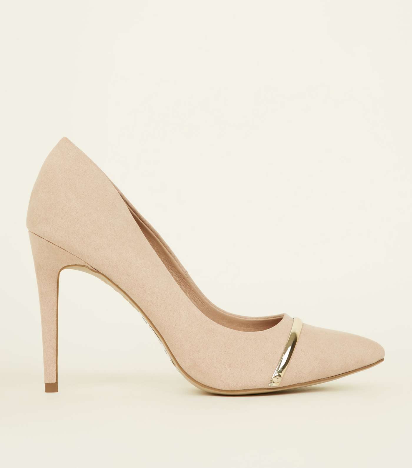 Nude Suedette Metal Bar Pointed Courts