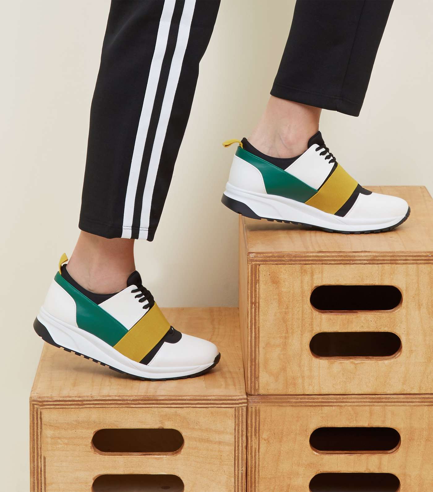 Yellow Colour Block Lace-Up Trainers Image 2