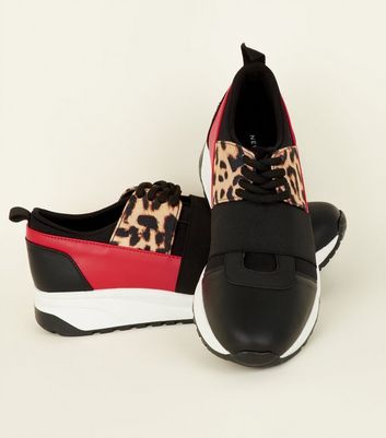 Black red and leopard sales print trainers