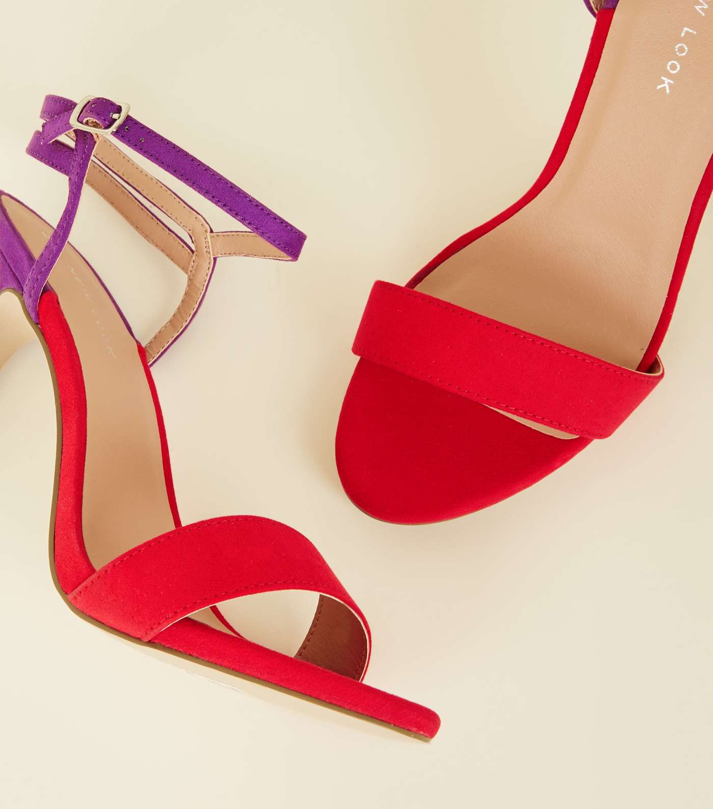 Purple and Red Suedette Strap Stilettos Image 3