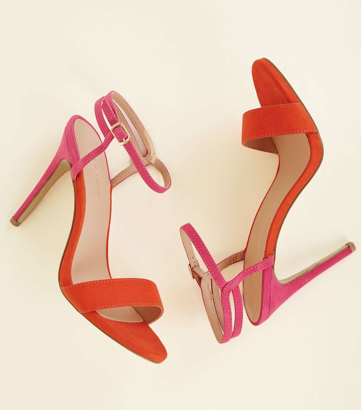 Pink and Orange Suedette Strap Stilettos Image 4