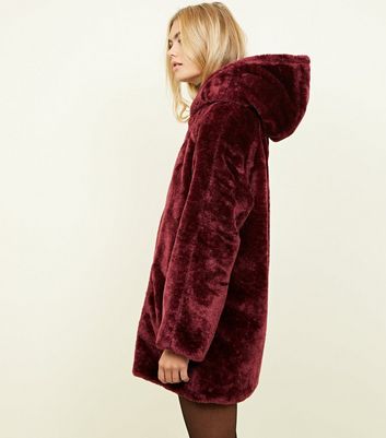 burgundy faux fur coat