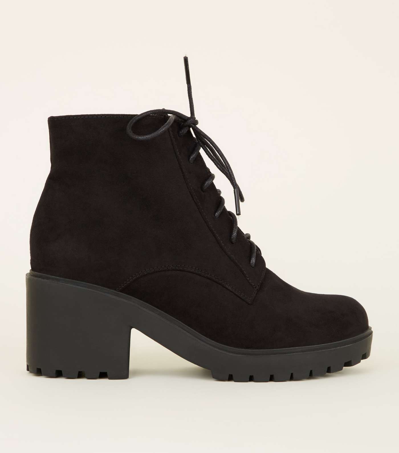 Girls Black Suedette Chunky Heel Lace Up Boots
