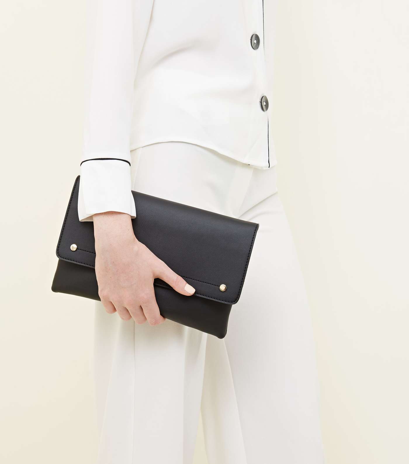Black Leather-Look Foldover Cross Body Bag Image 6