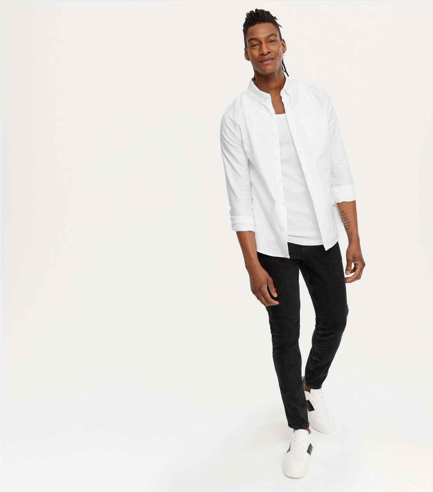 White Cotton Long Sleeve Oxford Shirt Image 2