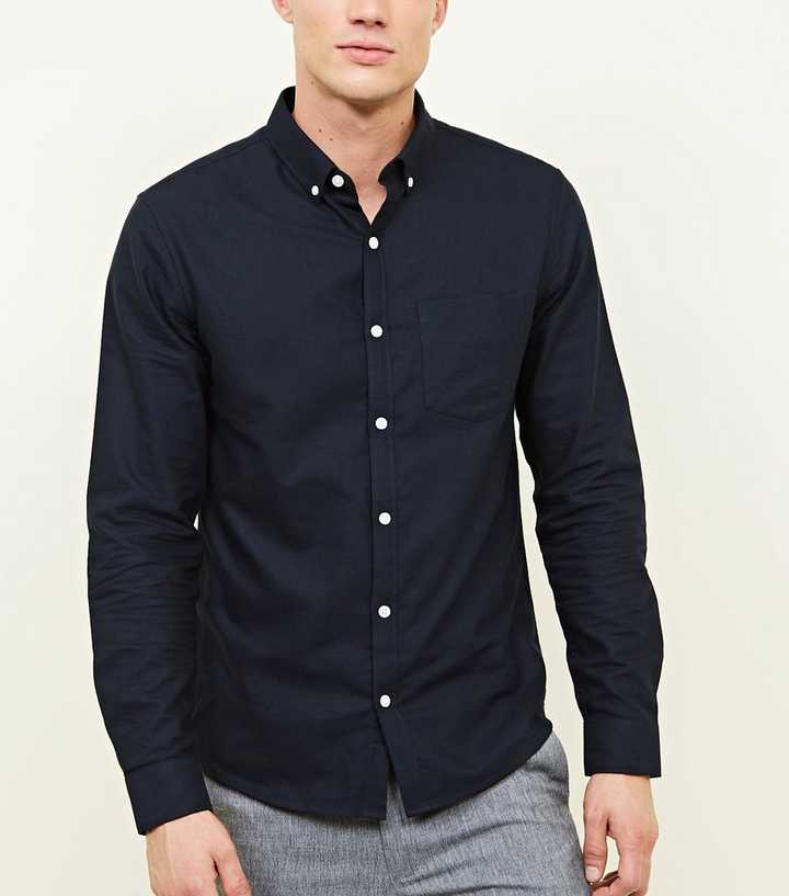 New Look long sleeve oxford shirt in navy