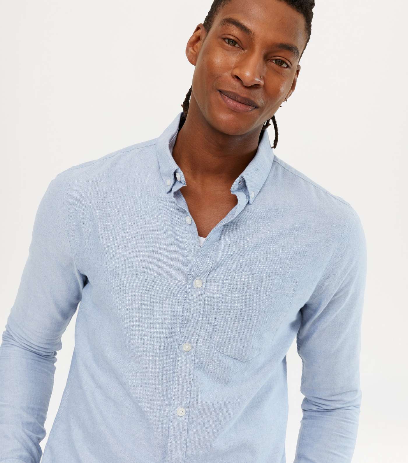 Pale Blue Cotton Long Sleeve Oxford Shirt Image 3