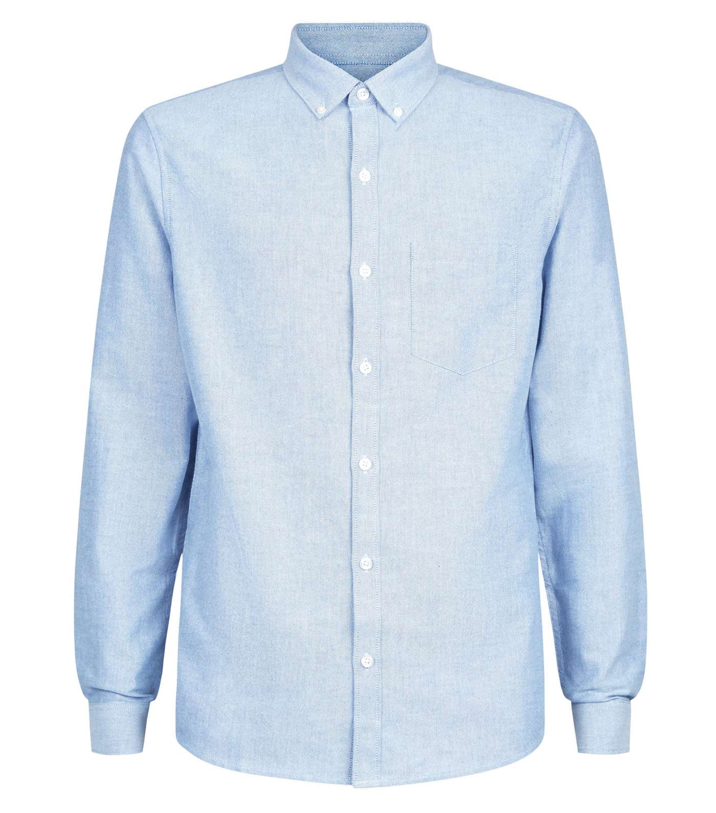Pale Blue Cotton Long Sleeve Oxford Shirt Image 5