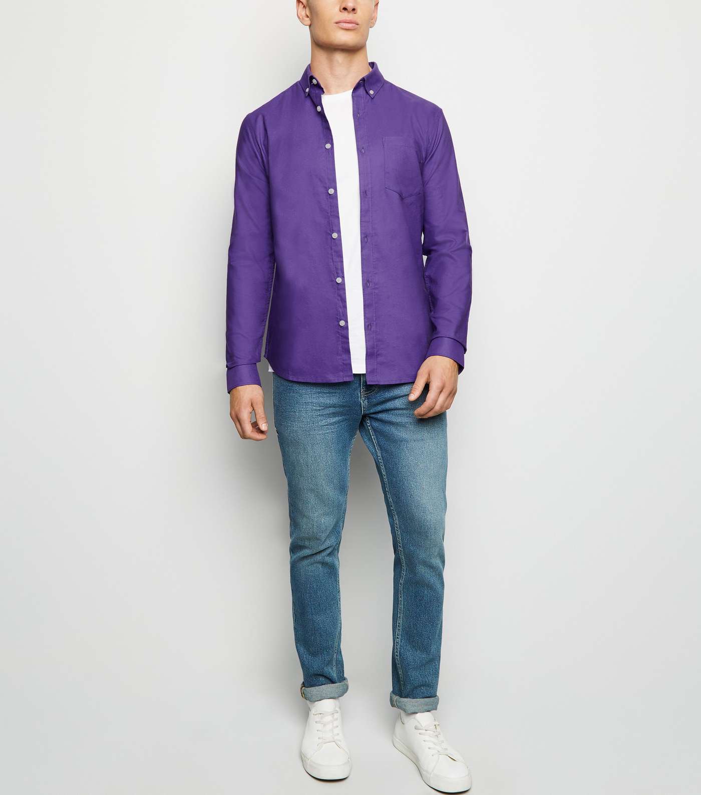 Purple Cotton Long Sleeve Oxford Shirt Image 2