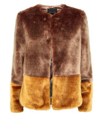 Mustard Colour Block Faux Fur Jacket