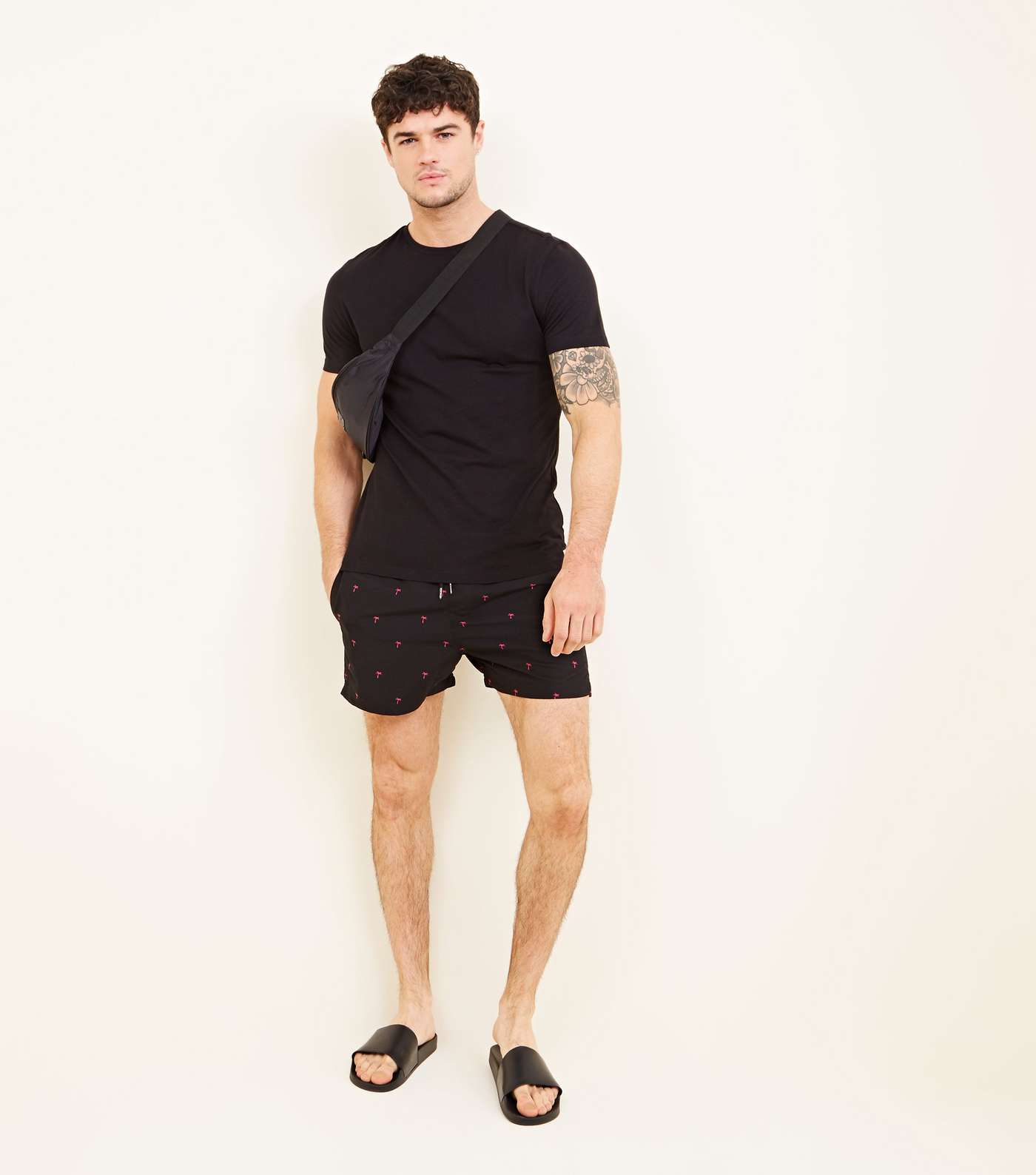 Black Palm Tree Printed Swim Shorts Image 5