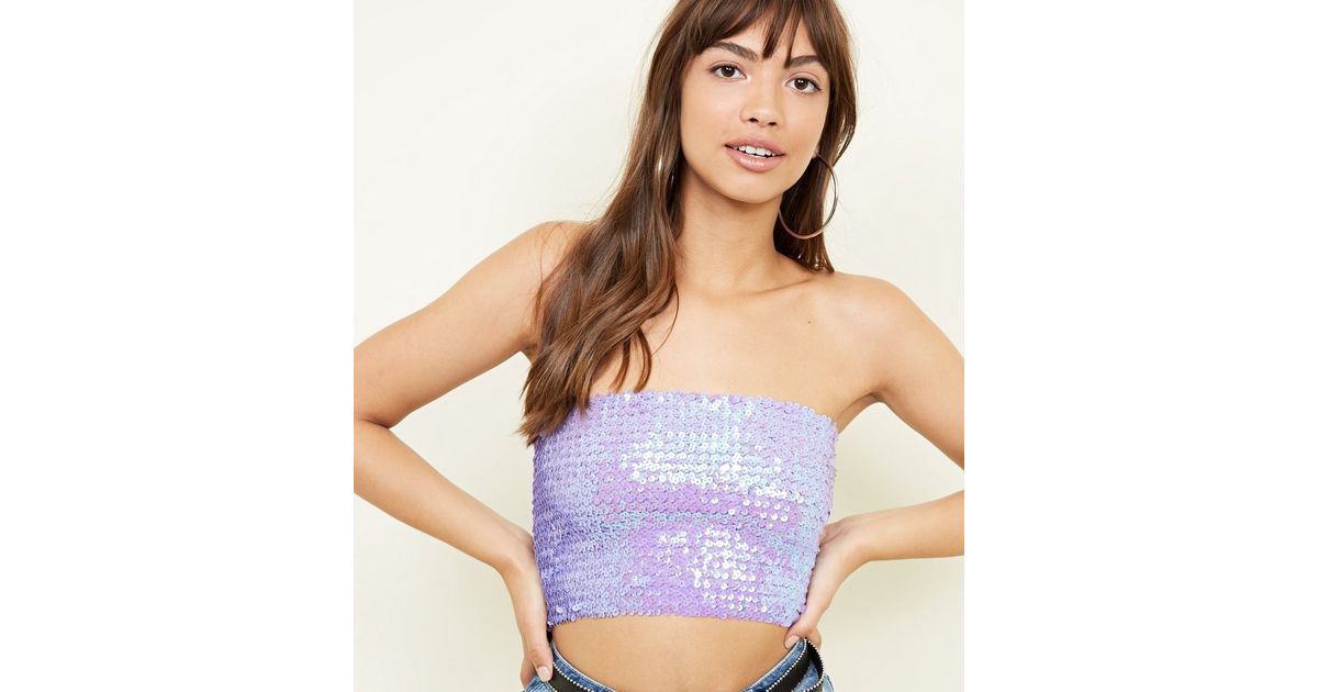 Lilac Iridescent Sequin Bandeau | New Look