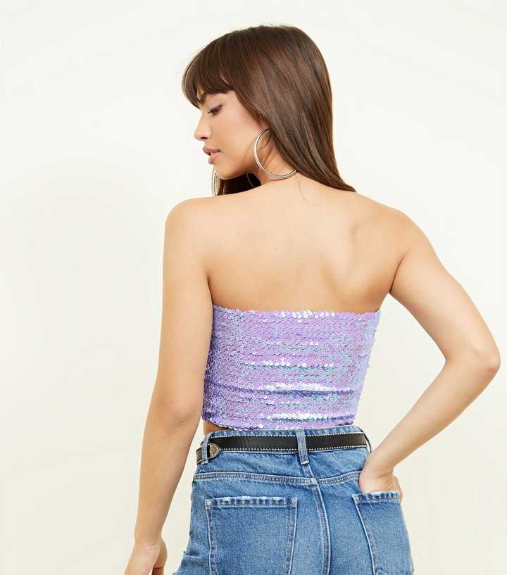 Lilac Glitter Bandeau Cupped Bodysuit, Tops