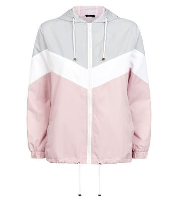 Pink Chevron Colour Block Windbreaker Jacket New Look