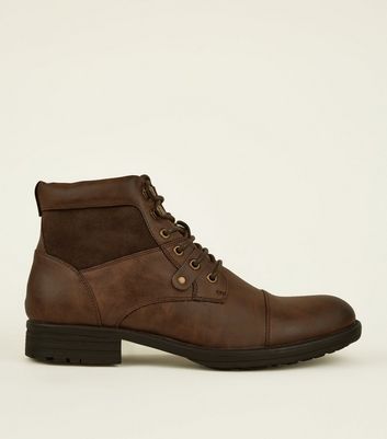 Dark Brown Military Lace Up Boots New Look