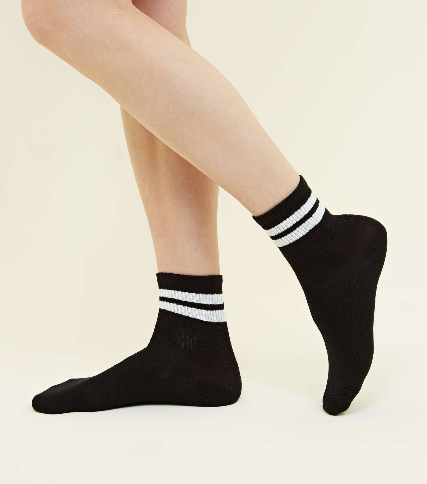 Black Ribbed Sport Stripe Socks Image 2