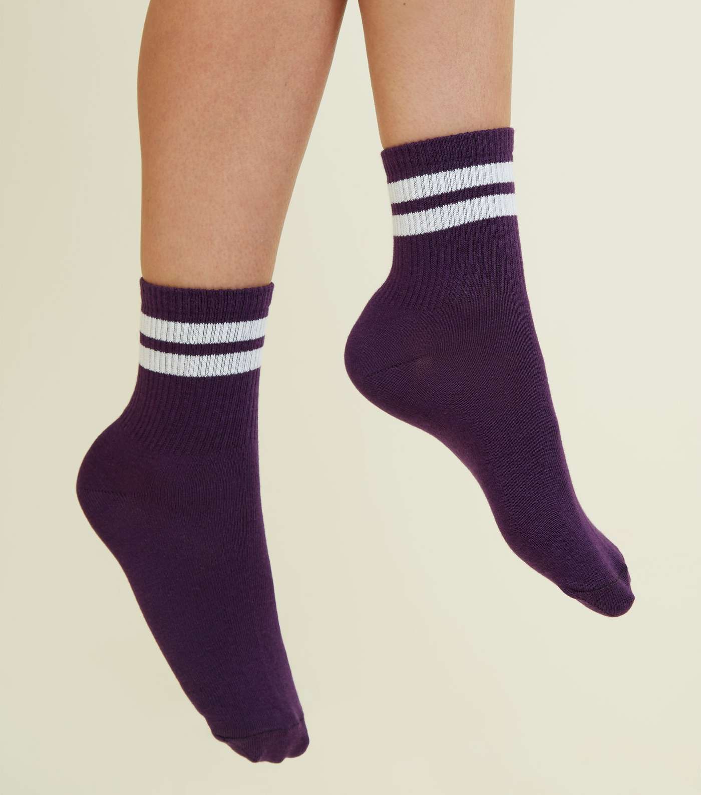 Purple Ribbed Sport Stripe Socks  Image 2